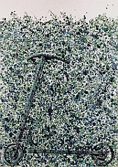 1977 - Trottinett im Buchsbaum - Tusche Oelkreide a Karton - 100x70cm
